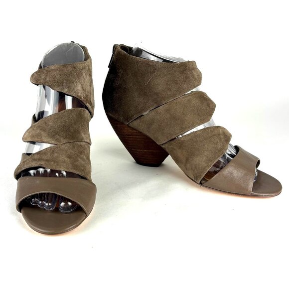 Corso Como Taupe Stacked Heel Open Toe Leather/Suede Booties Size 8M Like New - Picture 1 of 15